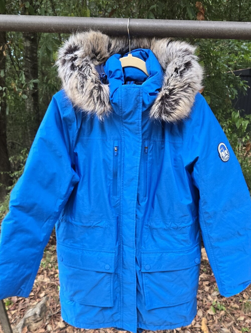 Lands' End Bright Blue Ski Parka with Faux Fur Hood Cold Weather Down Sz M 10-12